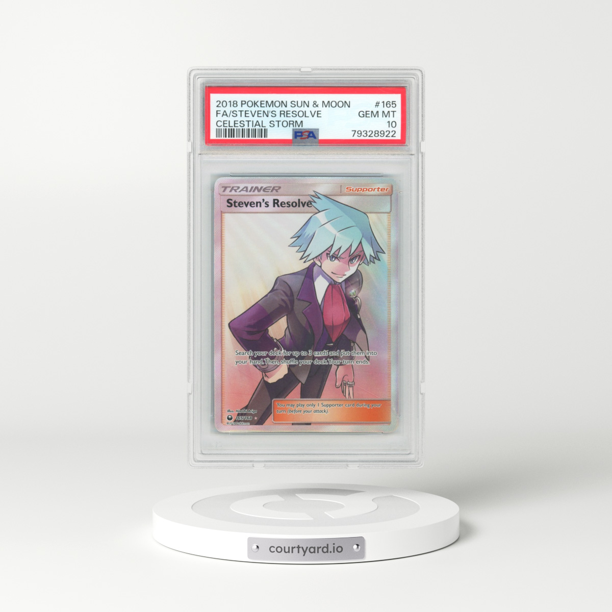 2018 Pokémon Sun & Moon Celestial Storm #165 Steven's Resolve - Full Art (PSA 10 GEM MINT)