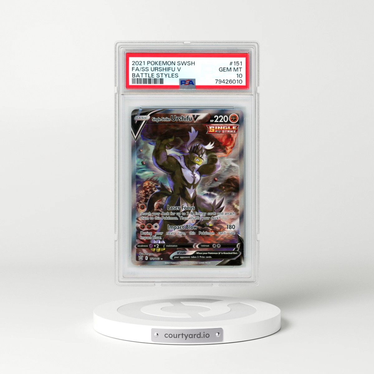 2021 Pokémon Sword & Shield Battle Styles #151 Single Strike Urshifu V - Holo Full Art (PSA 10 GEM MINT)