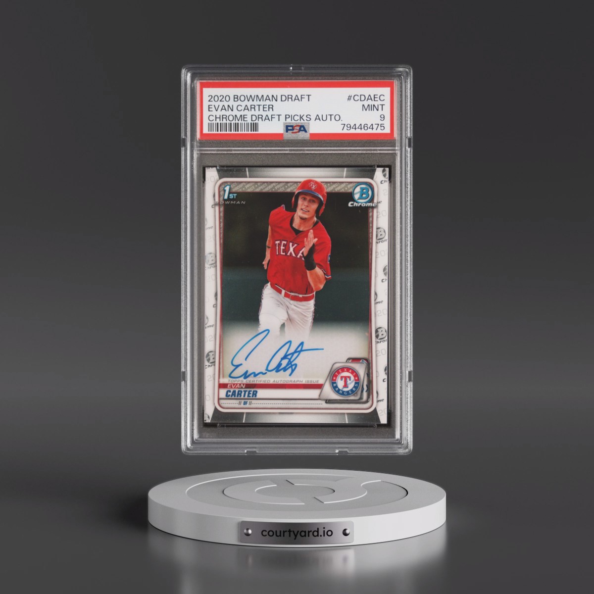 2020 Bowman Draft Chrome Draft Picks Autographs Evan Carter #CDAEC PSA 9