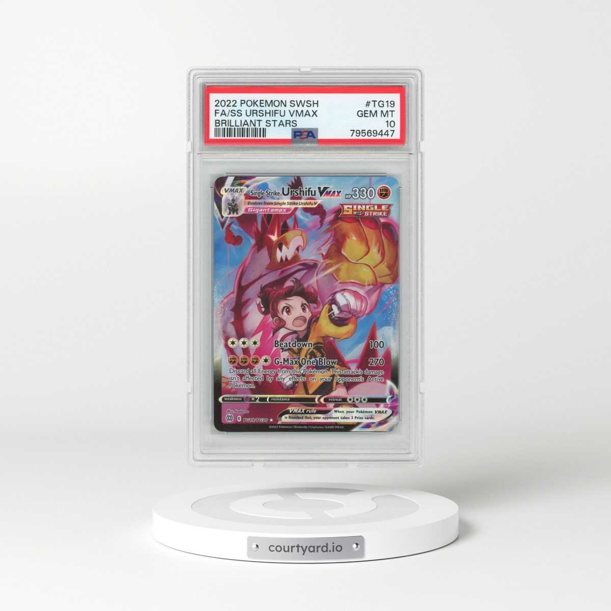 2022 Pokémon Sword & Shield Brilliant Stars #TG19 Single Strike Urshifu Vmax - Full Art (PSA 10 GEM MINT)