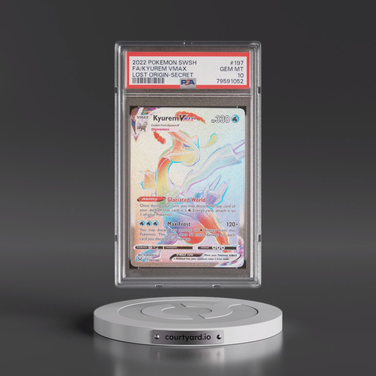 2022 Pokémon Sword & Shield Lost Origin #197 Kyurem Vmax - Full Art Secret (PSA 10 GEM MINT)