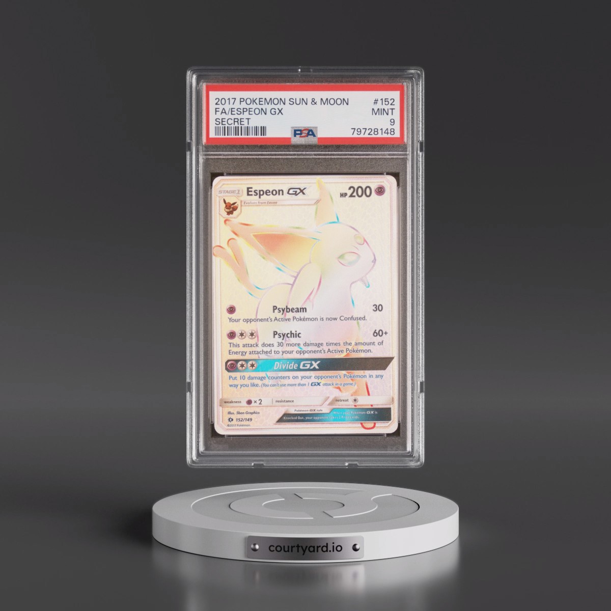 2017 Pokémon Sun & Moon #152 Espeon GX - Holo Full Art Secret (PSA 9 MINT)