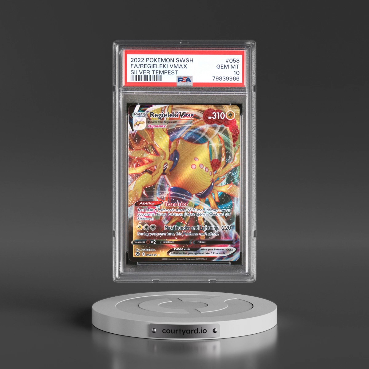 2022 Pokémon Sword & Shield Silver Tempest #058 Regieleki Vmax - Full Art (PSA 10 GEM MINT)