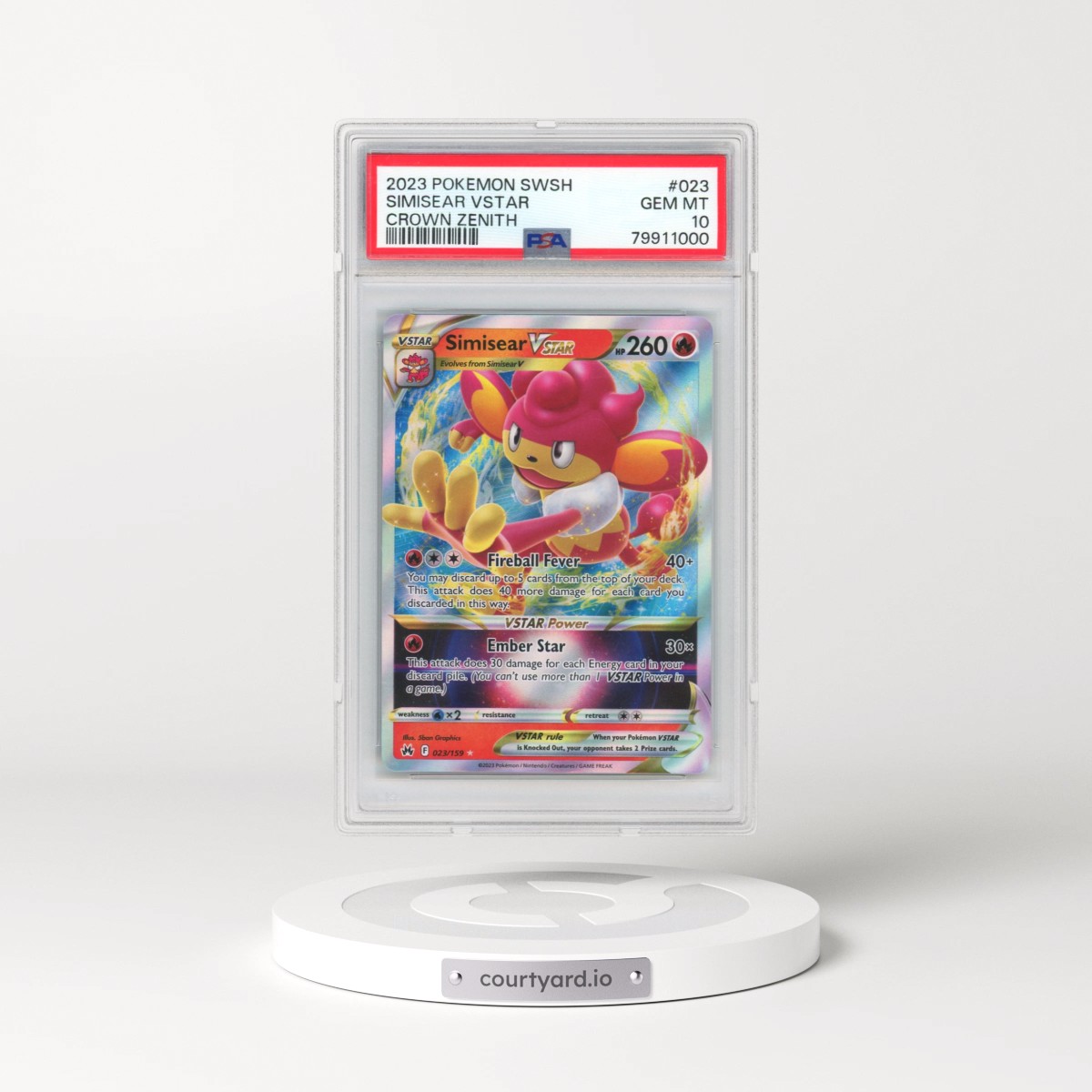 2023 Pokémon Sword and Shield Crown Zenith #023 Simisear Vstar (PSA 10 GEM MINT)