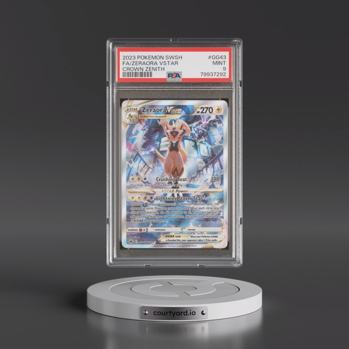 2023 Pokémon Sword and Shield Crown Zenith #GG43 Zeraora Vstar - Full Art (PSA 9 MINT)