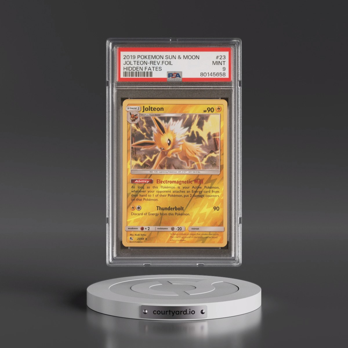 2019 Pokémon Sun & Moon Hidden Fates #23 Jolteon - Reverse Foil (PSA 9 MINT)