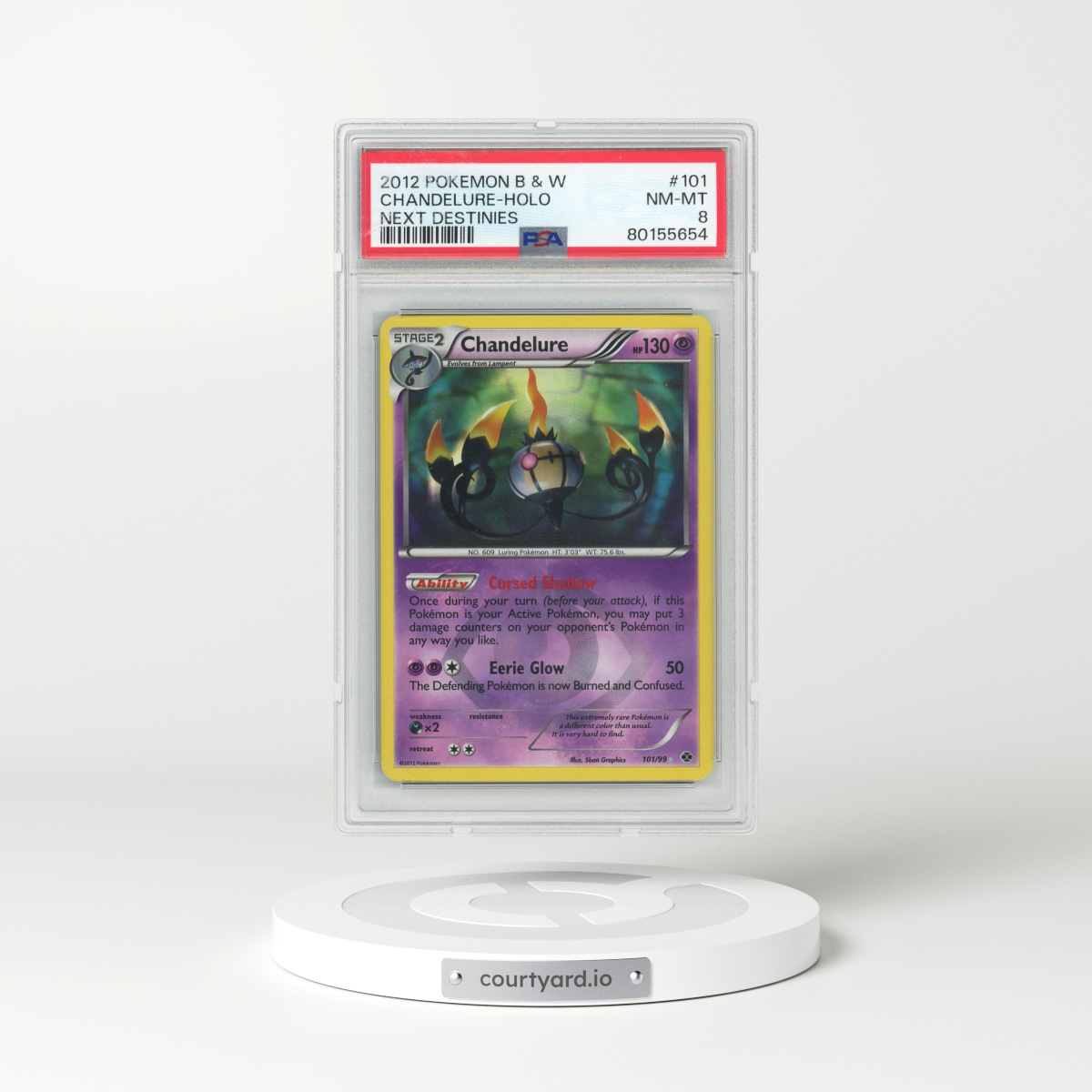 2012 Pokémon Black & White Next Destinies #101 Chandelure - Holo (PSA 8 NM-MT)