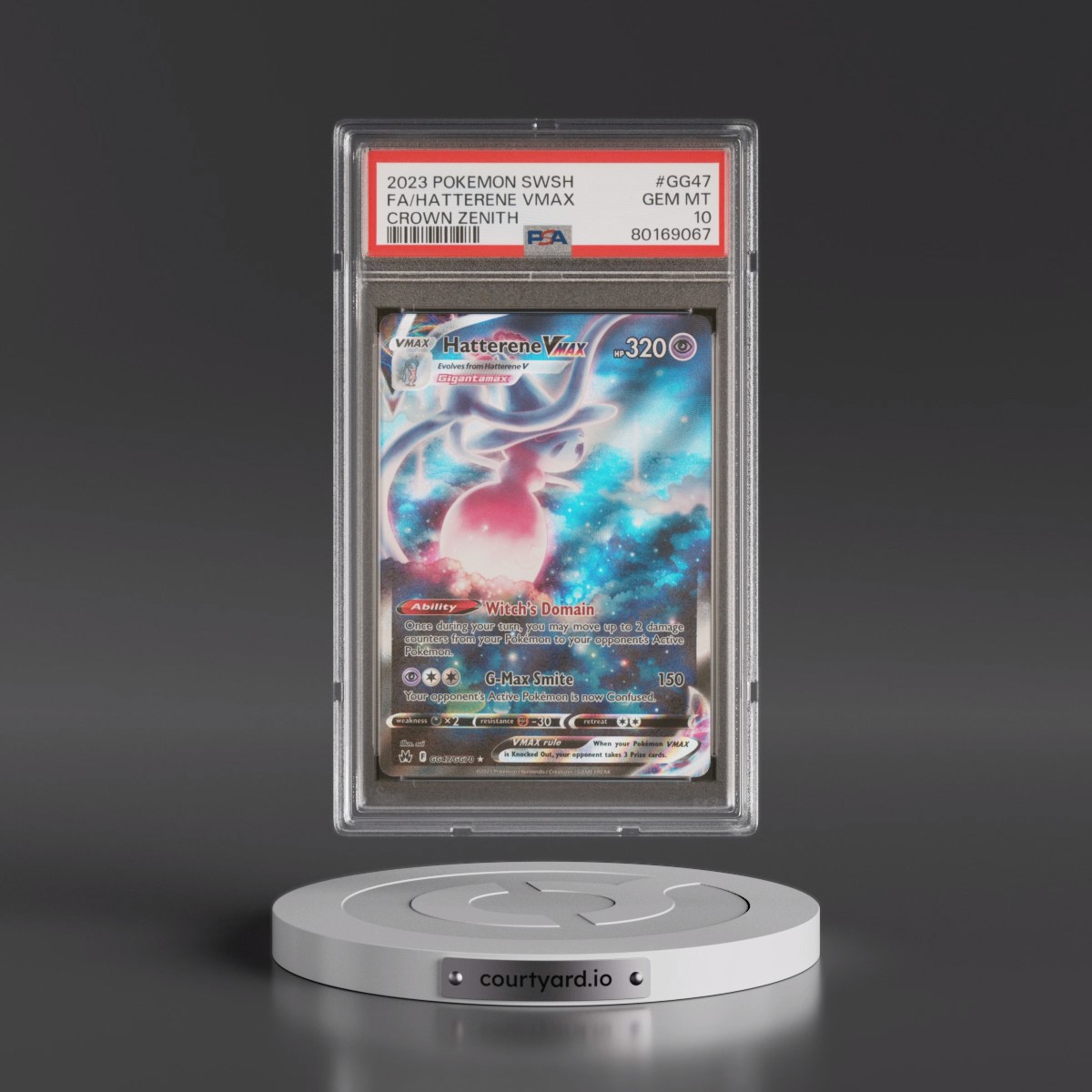 2023 Pokémon Sword and Shield Crown Zenith #GG47 Hatterene Vmax - Full Art (PSA 10 GEM MINT)