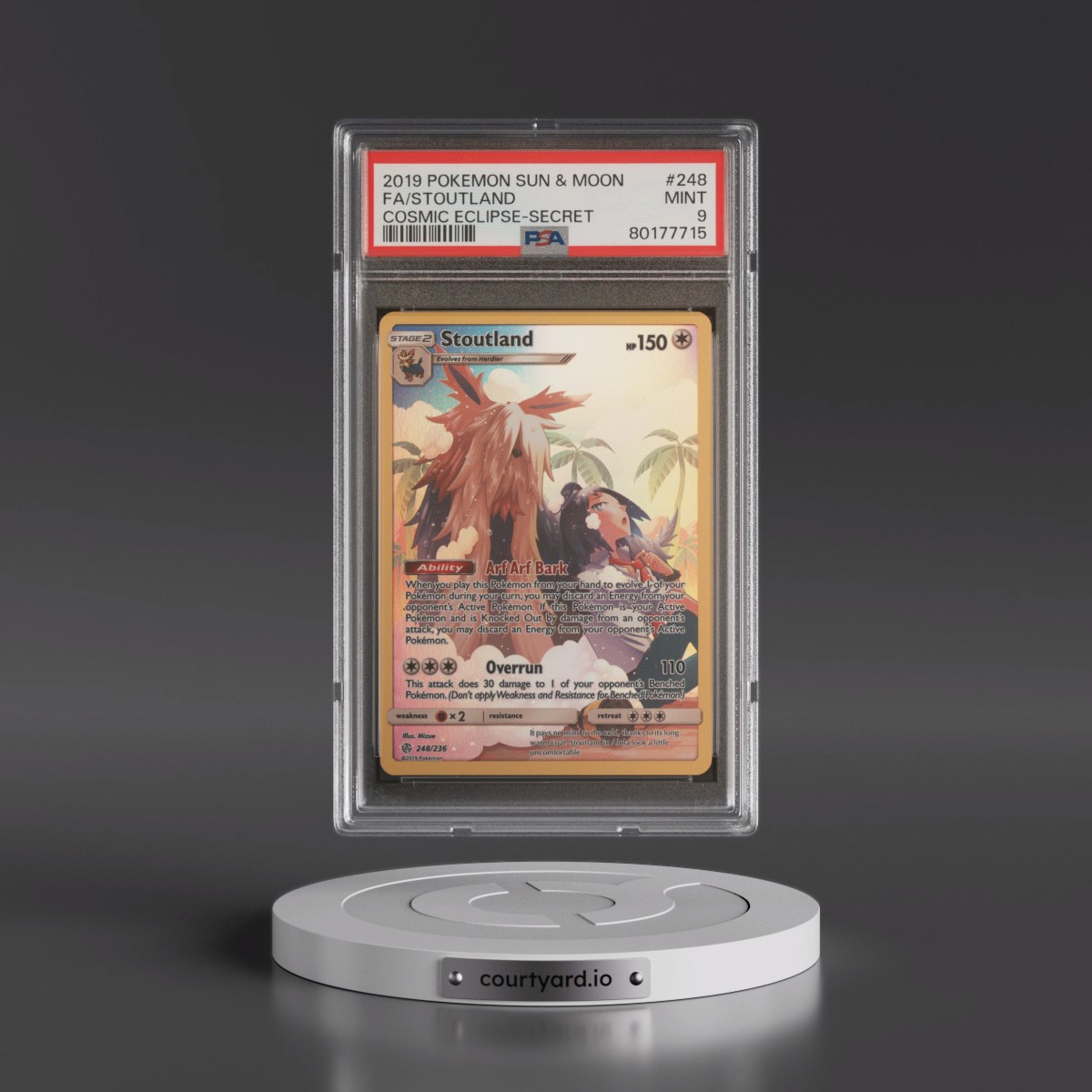 2019 Pokémon Sun & Moon Cosmic Eclipse #248 Stoutland - Full Art Secret (PSA 9 MINT)