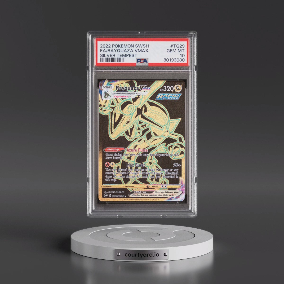 2022 Pokémon Sword & Shield Silver Tempest #TG29 Rayquaza Vmax - Full Art (PSA 10 GEM MINT)