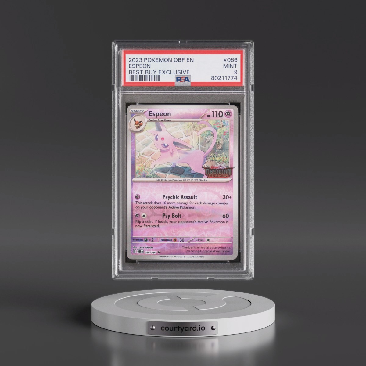 2023 Pokémon Obf EN-Obsidian Flames #086 Espeon - Best Buy Exclusive (PSA 9 MINT)