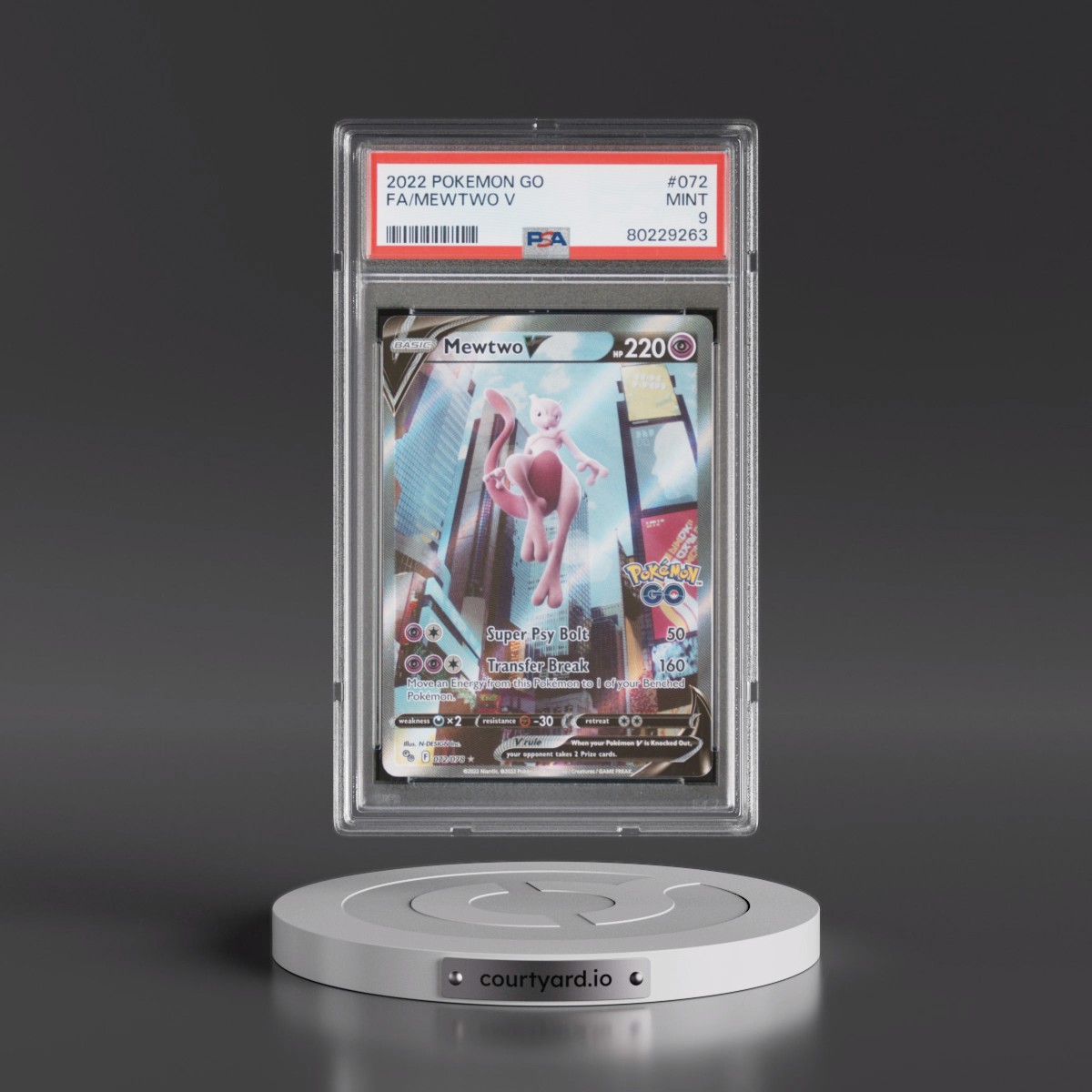 2022 Pokémon Go #072 Mewtwo V - Holo Full Art (PSA 9 MINT)