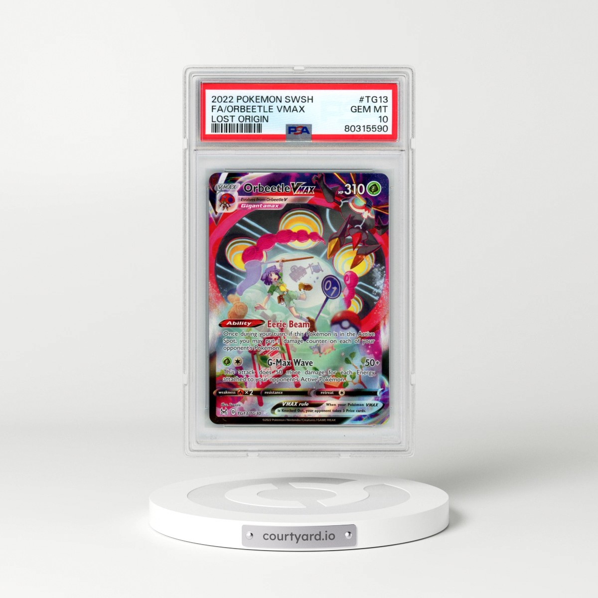 2022 Pokémon Sword & Shield Lost Origin #TG13 Orbeetle Vmax - Full Art (PSA 10 GEM MINT)