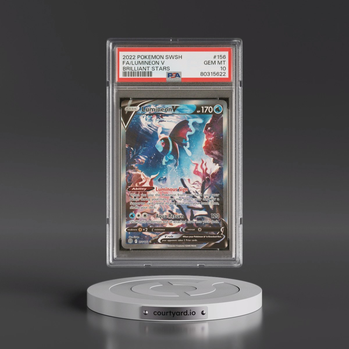 2022 Pokémon Sword & Shield Brilliant Stars #156 Lumineon V - Holo Full Art (PSA 10 GEM MINT)