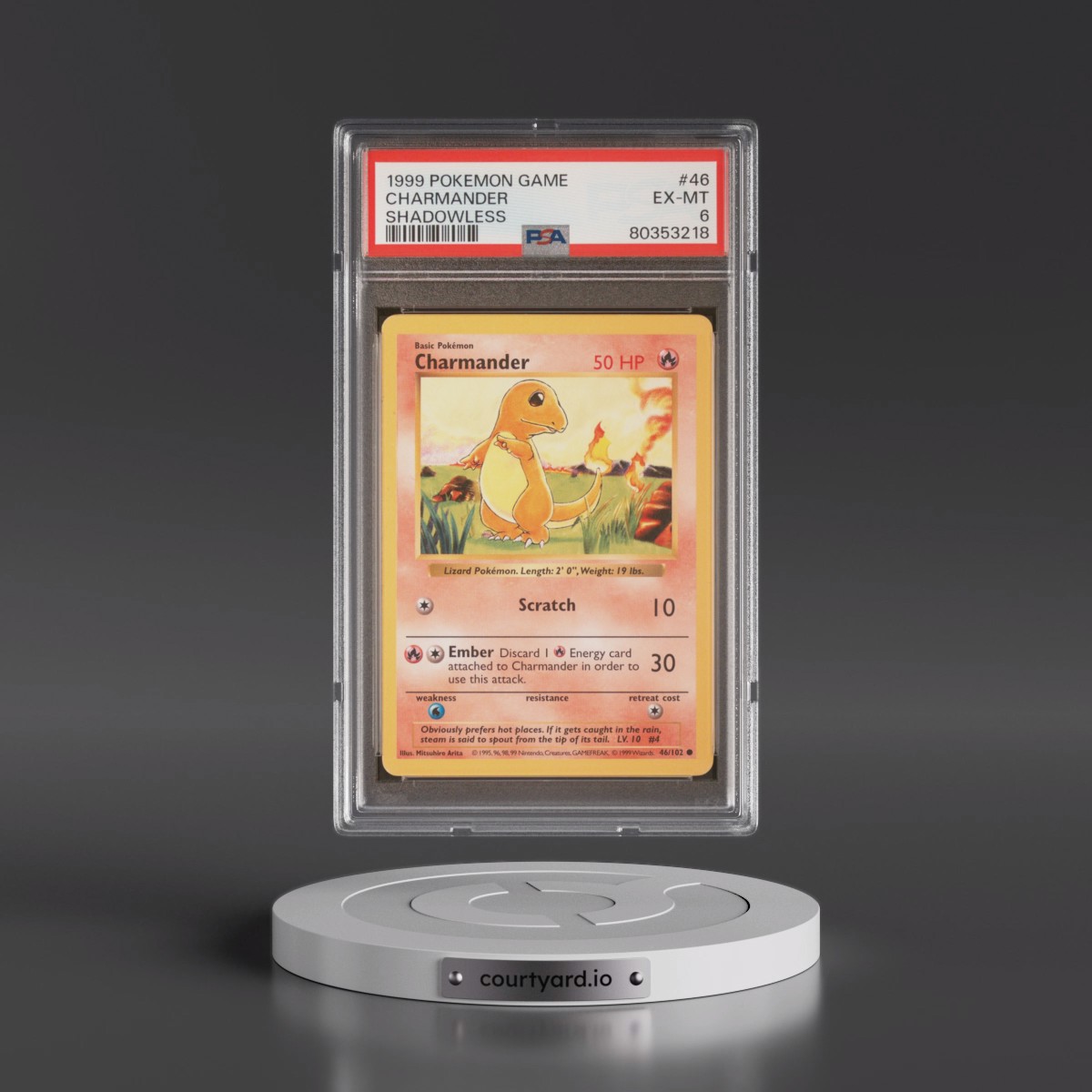 1999 Pokémon Game #46 Charmander - Shadowless (PSA 6 EX-MT)