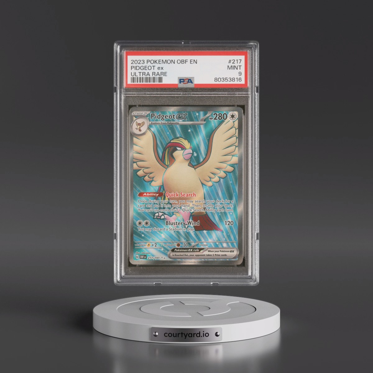2023 Pokémon Obf EN-Obsidian Flames #217 Pidgeot EX - Holo Ultra Rare (PSA 9 MINT)
