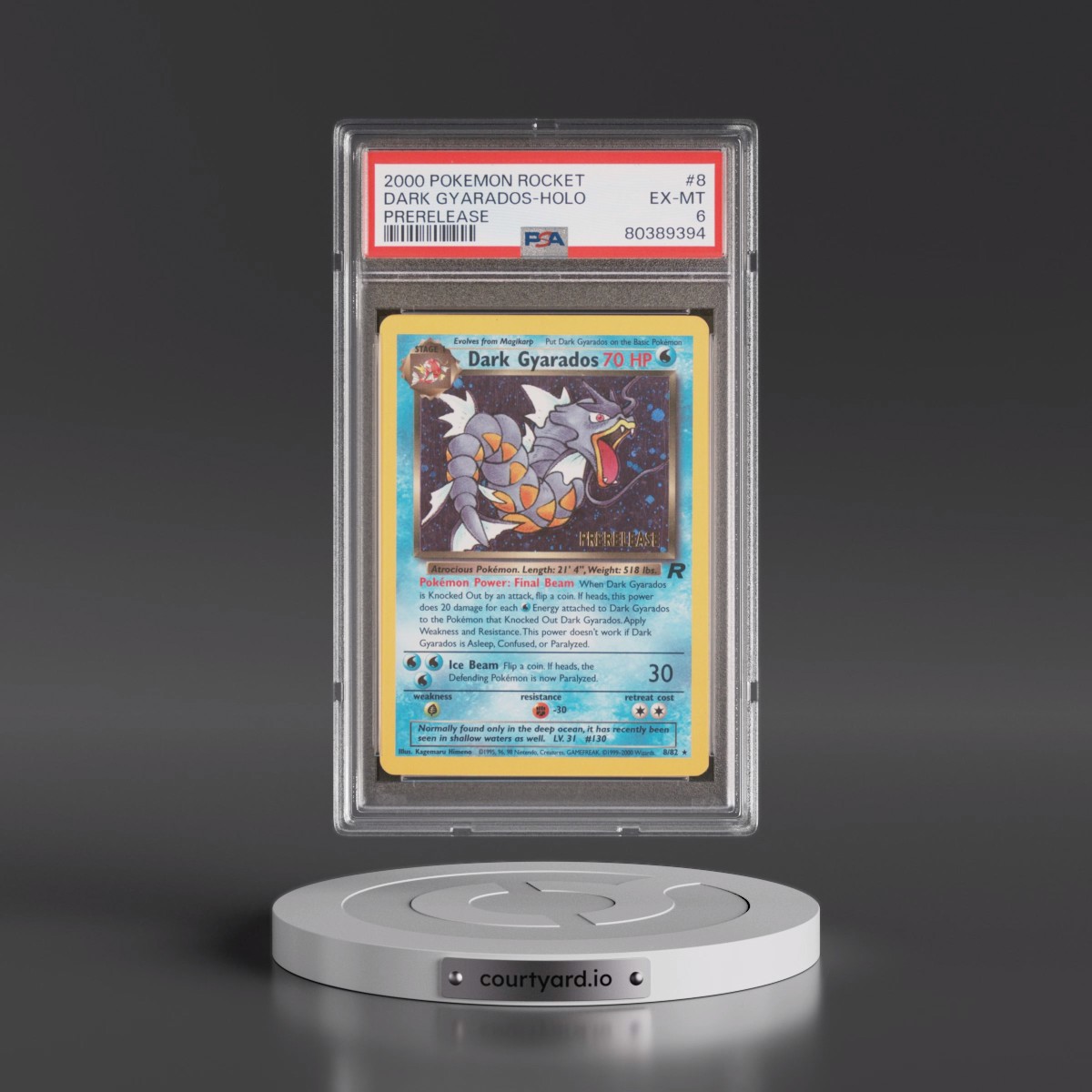 2000 Pokémon Rocket #8 Dark Gyarados - Holo Prerelease (PSA 6 EX-MT)
