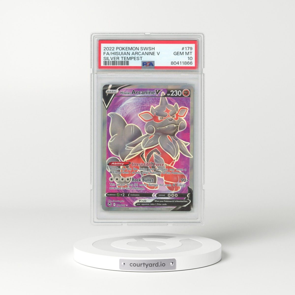 2022 Silver Tempest #179 Hisuian Arcanine V - Ultra Rare Holo (PSA 10 GEM MINT)