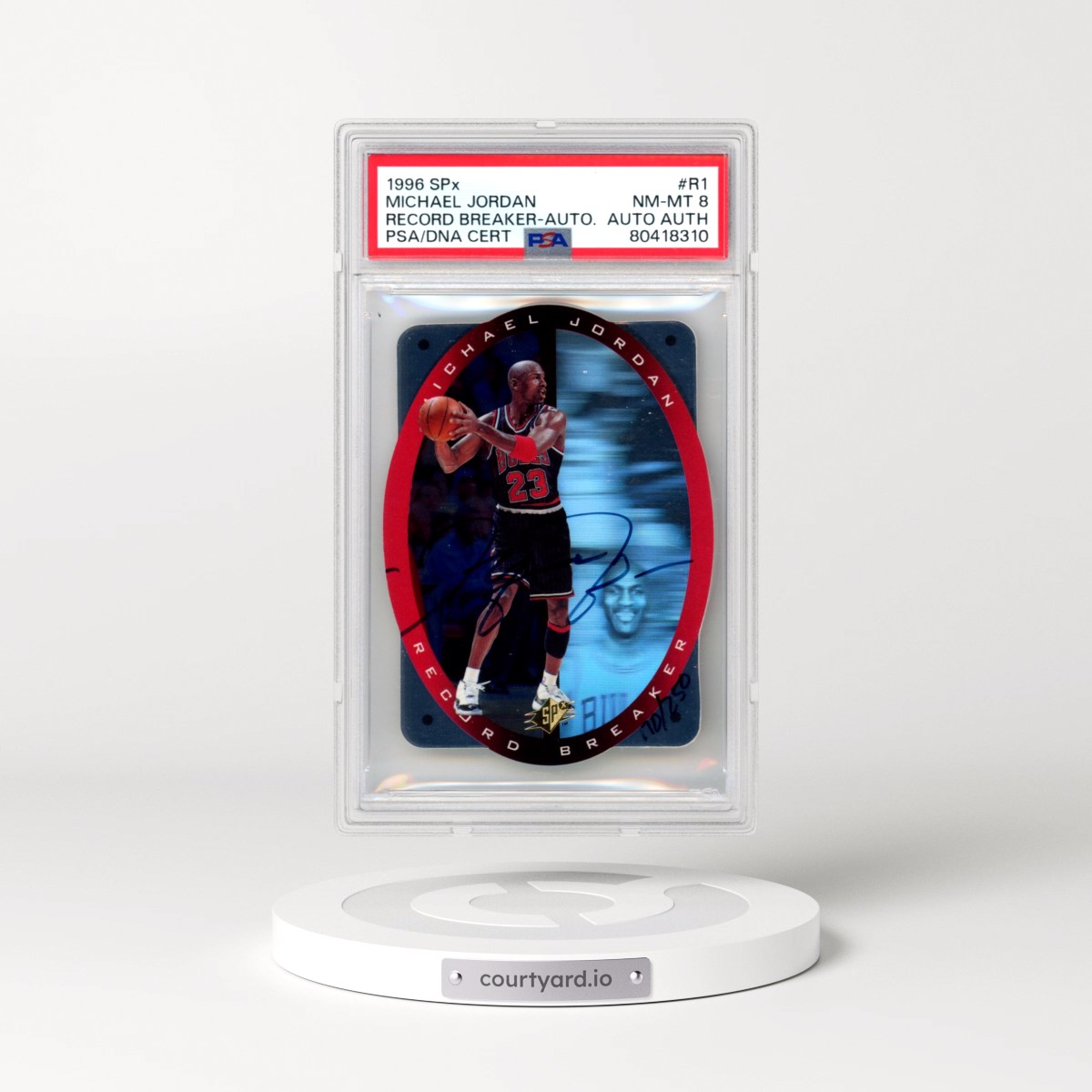 1996 Spx #R1 Michael Jordan - Record Breaker-Auto. (PSA 8 NM-MT)