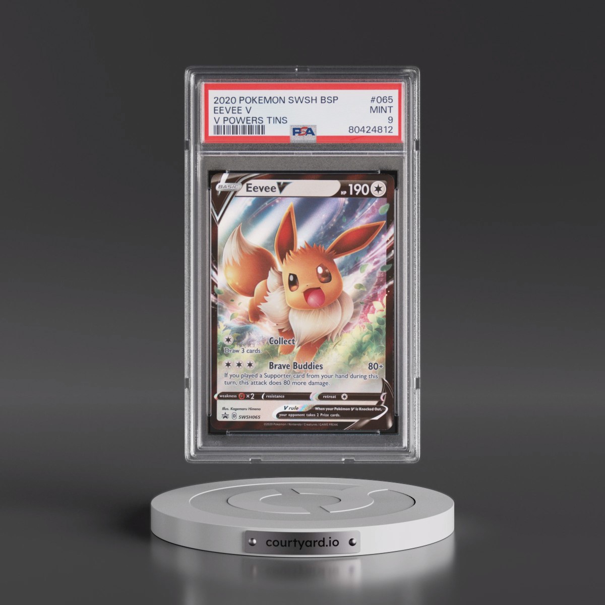 2020 Pokémon Swsh Black Star Promo #065 Eevee V - Holo V Powers Tins (PSA 9 MINT)