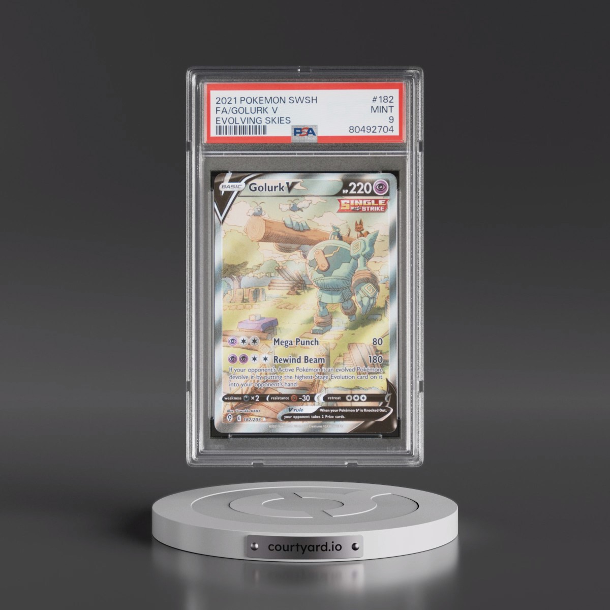 2021 Pokémon Sword & Shield Evolving Skies #182 Golurk V - Holo Full Art (PSA 9 MINT)