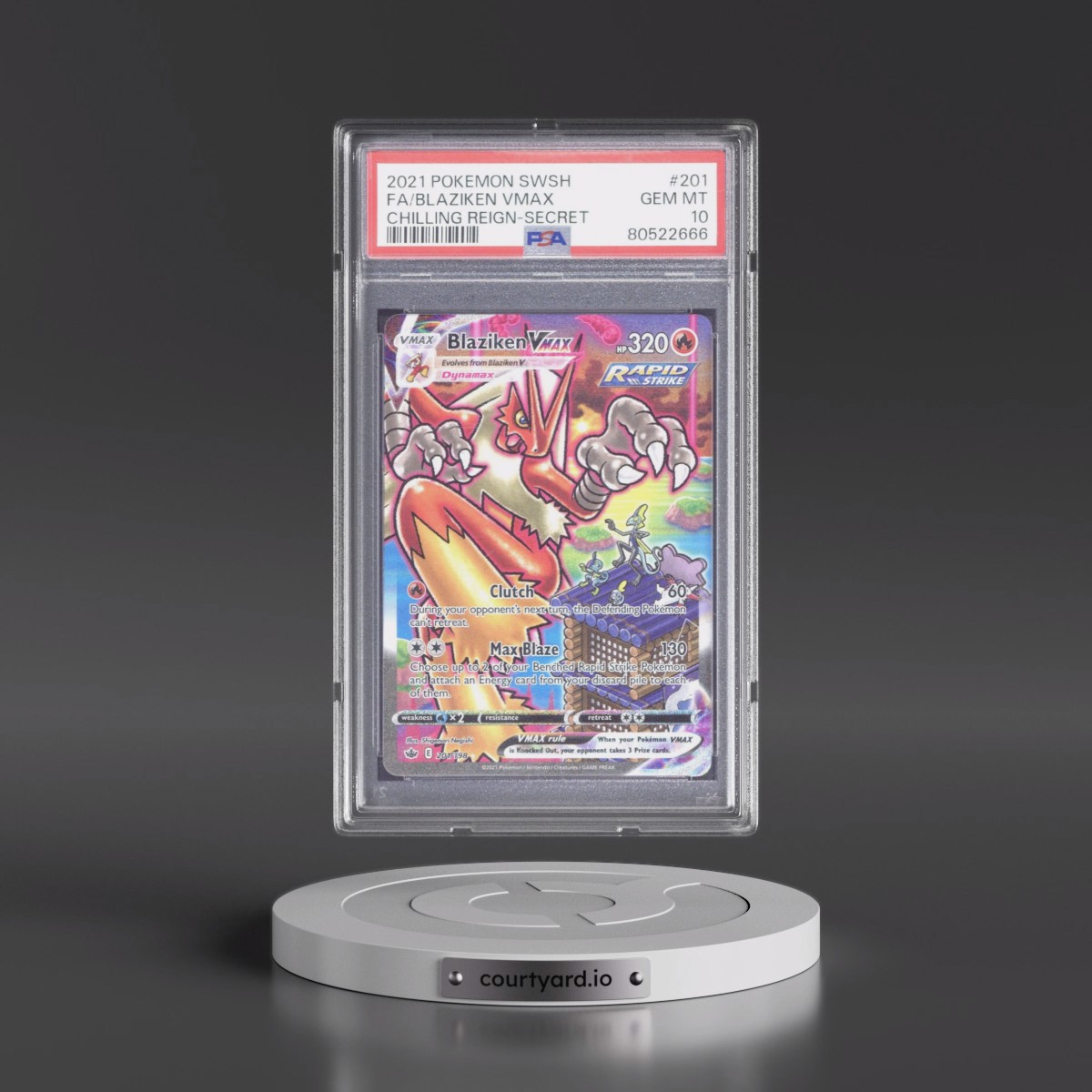 2021 Pokémon Sword & Shield Chilling Reign #201 Blaziken Vmax - Full Art Secret (PSA 10 GEM MINT)