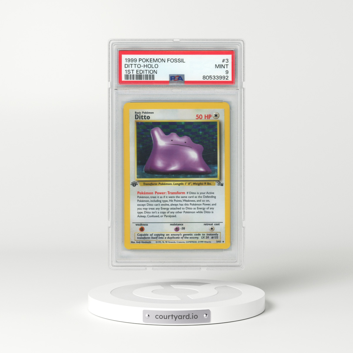 1999 Pokémon Fossil #3 Ditto - 1st Edition Holo (PSA 9 MINT)