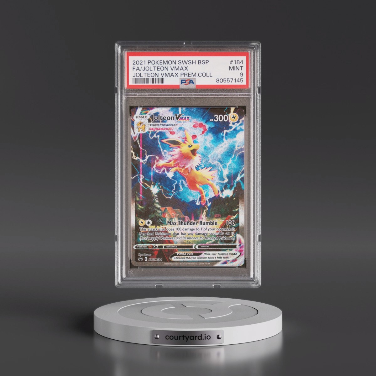 2021 Pokémon Swsh Black Star Promo #184 Jolteon Vmax - Full Art Jolteon Vmax Premium Collection (PSA 9 MINT)