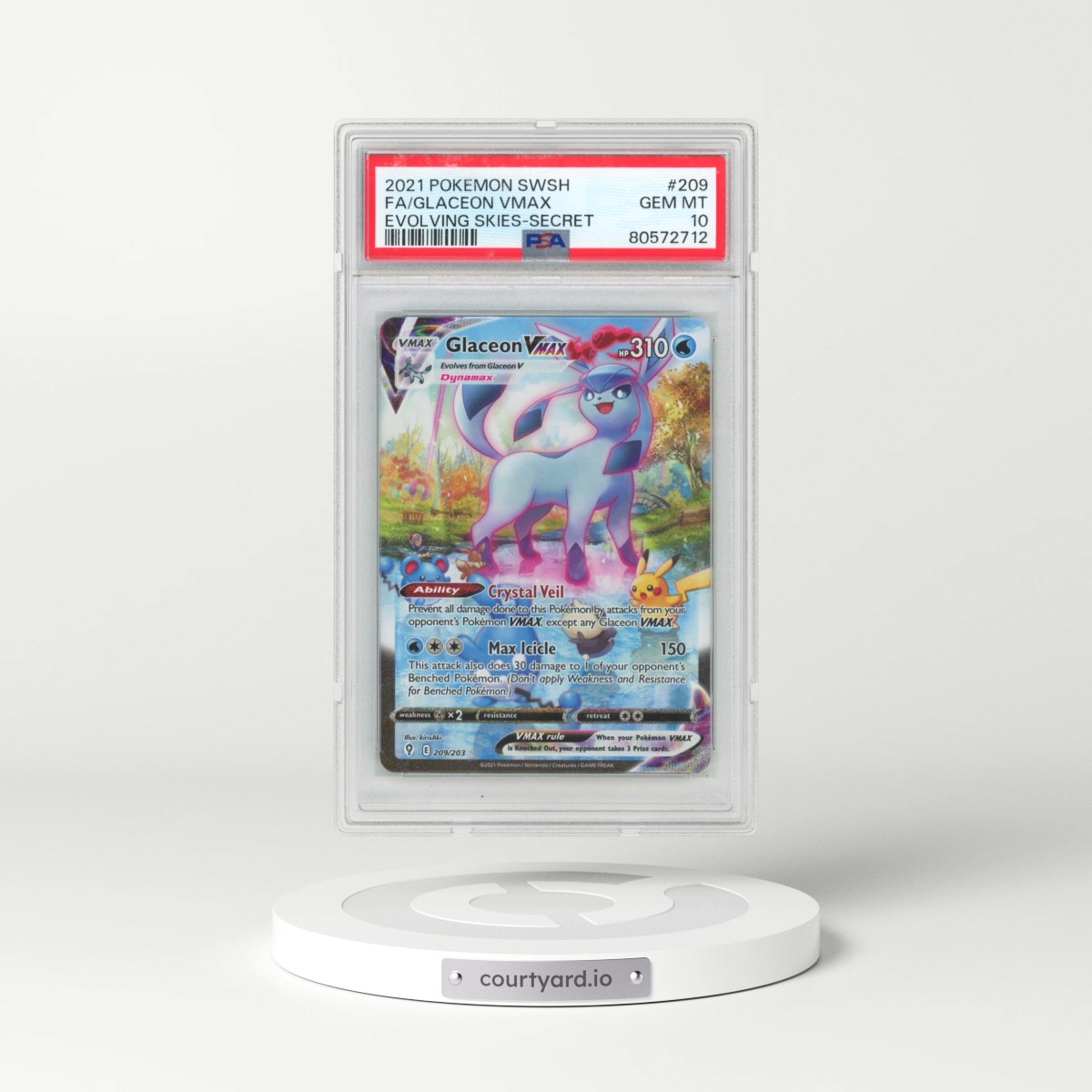 2021 Pokémon Sword & Shield Evolving Skies #209 Glaceon Vmax - Full Art Secret (PSA 10 GEM MINT)