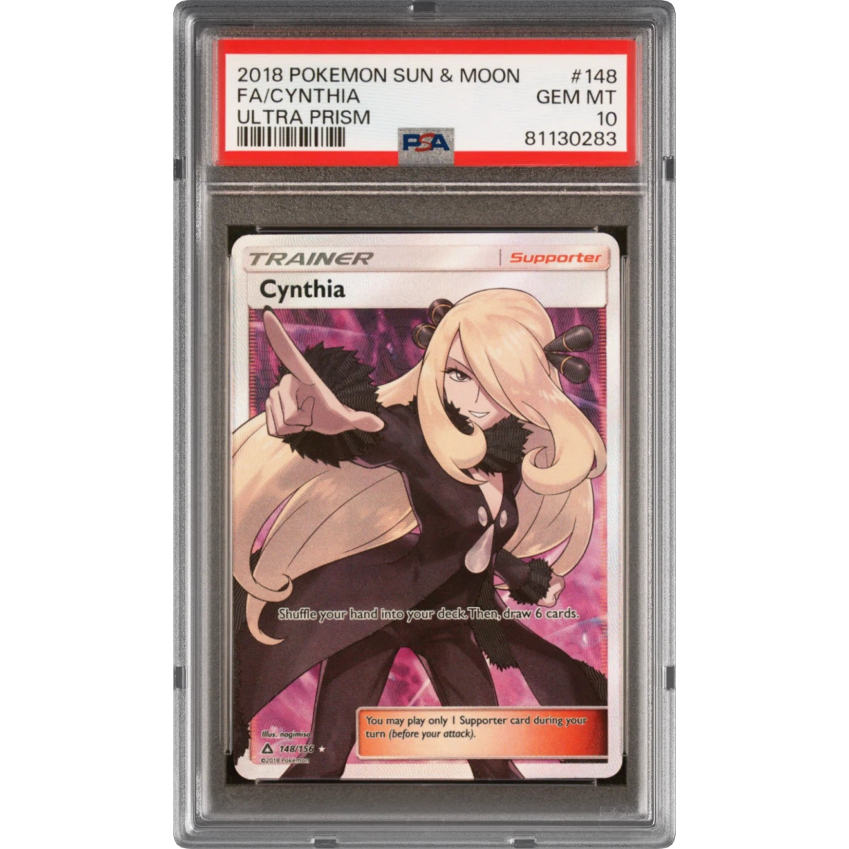 2018 Pokémon Sun & Moon Ultra Prism #148 Cynthia - Full Art, PSA 10