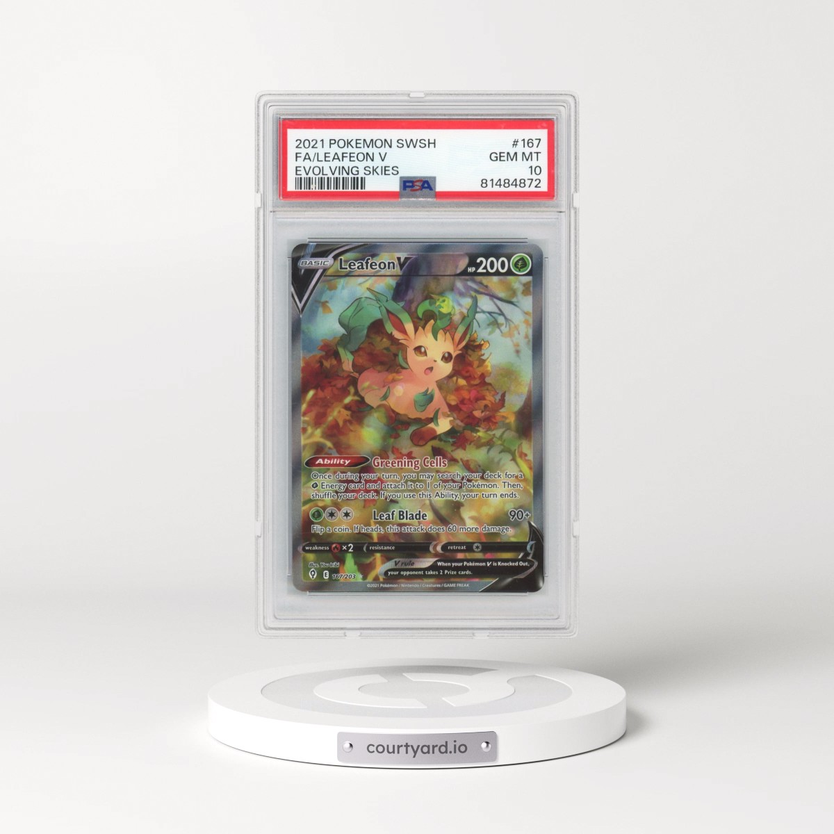 2021 Pokémon Sword & Shield Evolving Skies #167 Leafeon V - Holo Full Art (PSA 10 GEM MINT)