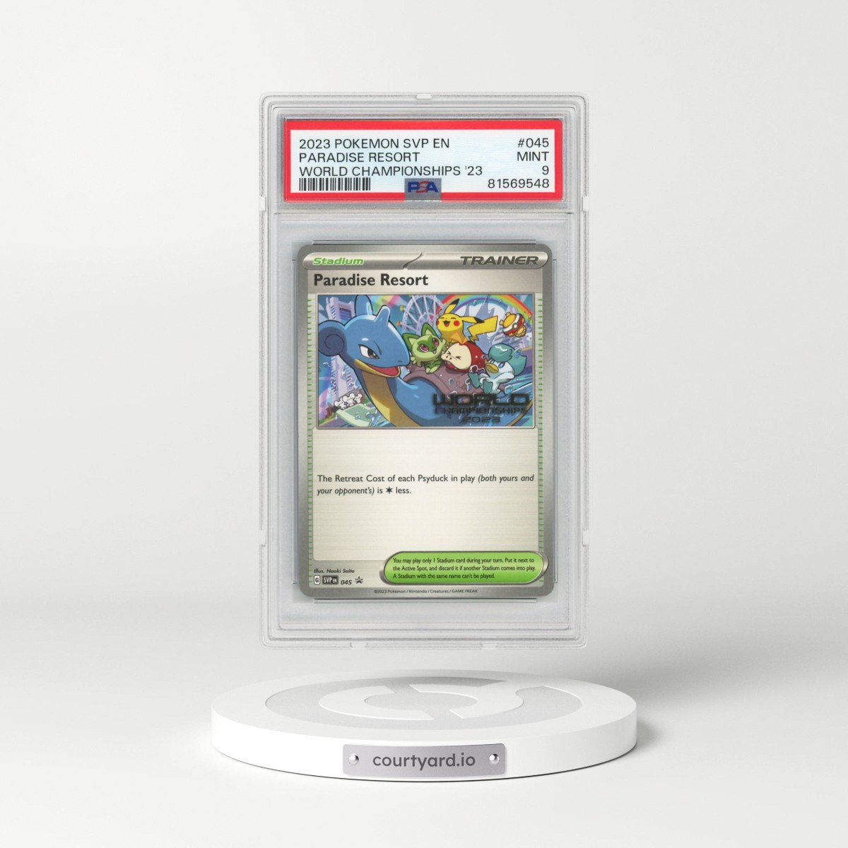 2023 Pokémon Svp EN-SV Black Star Promo #045 Paradise Resort - World Championships 2023 (PSA 9 MINT)