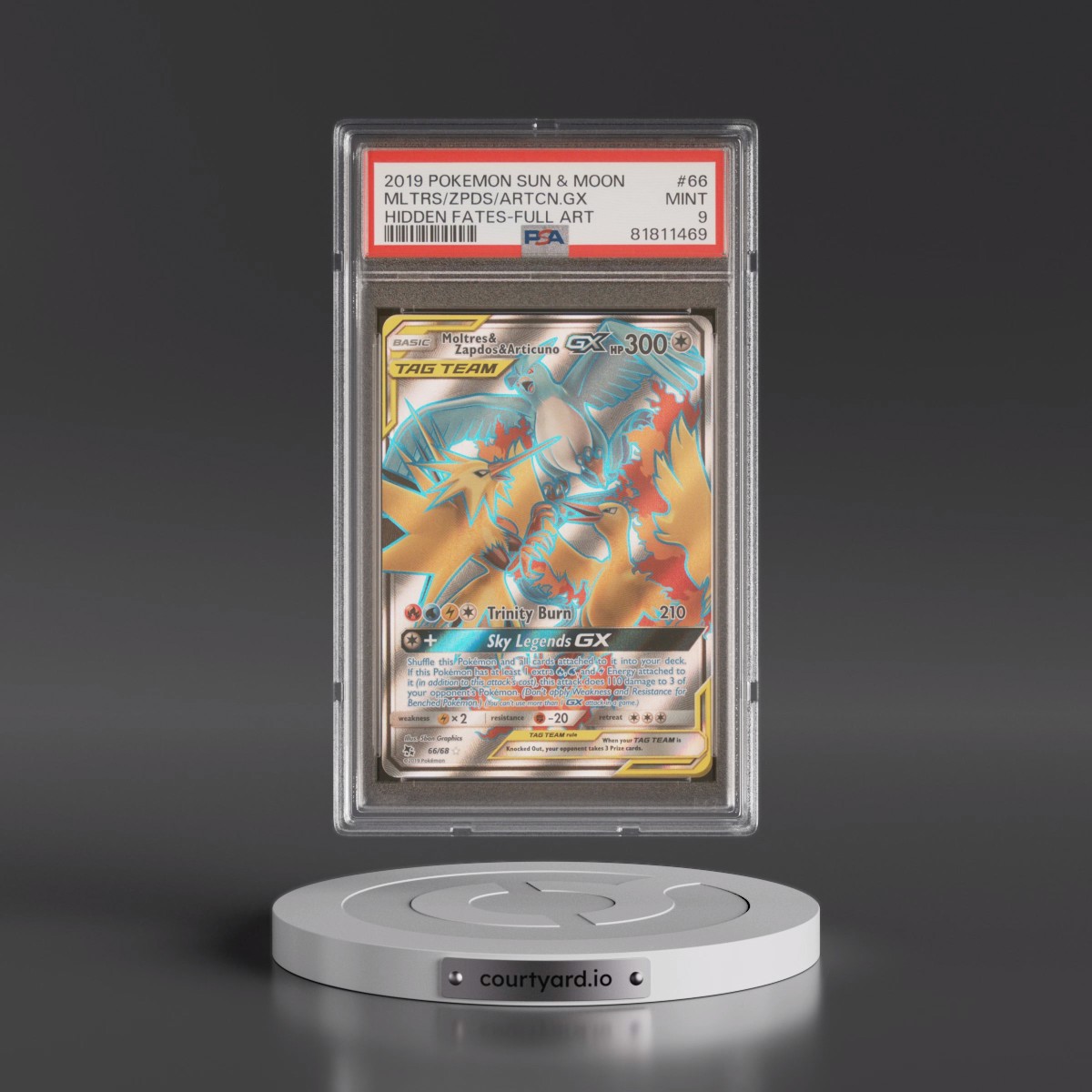 2019 Pokémon Sun & Moon Hidden Fates #66 Moltres & Zapdos & Articuno GX - Holo Full Art (PSA 9 MINT)