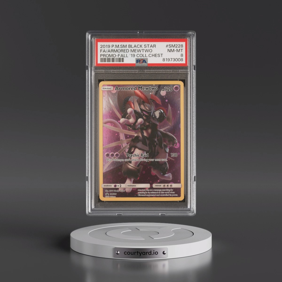 2019 Pokémon SM Black Star Promo #SM228 Armored Mewtwo - Full Art Fall 2019 Collector Chest (PSA 8 NM-MT)