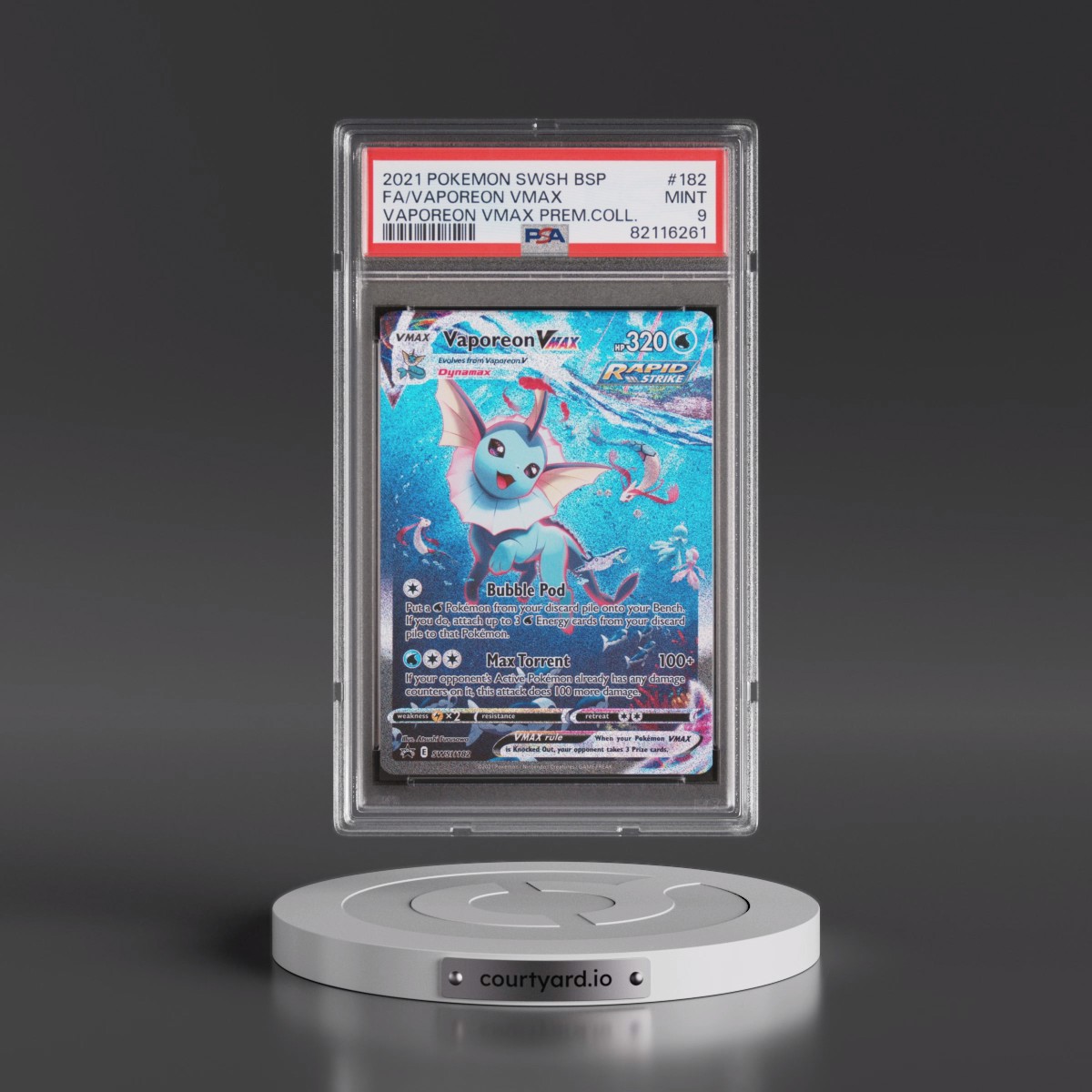 2021 Pokémon Swsh Black Star Promo #182 Vaporeon Vmax - Full Art Vaporeon Vmax Premium Collection (PSA 9 MINT)