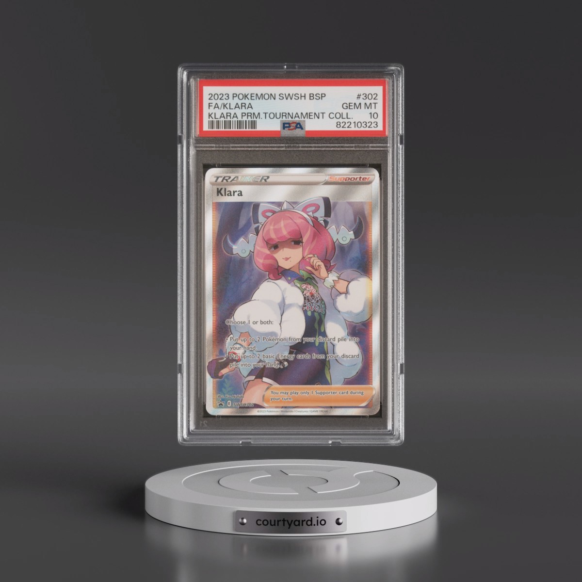 2023 Pokémon Swsh Black Star Promo #302 Klara - Full Art Klara Premium Tournament Collection (PSA 10 GEM MINT)