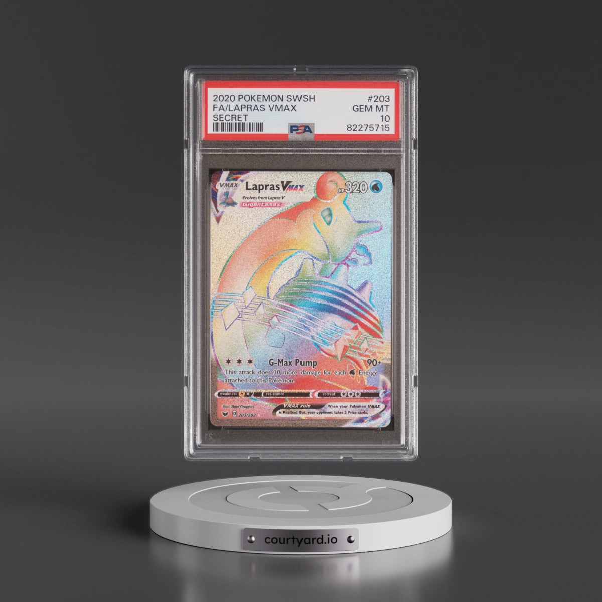 2020 Pokémon Sword & Shield #203 Lapras Vmax - Full Art Secret (PSA 10 GEM MINT)