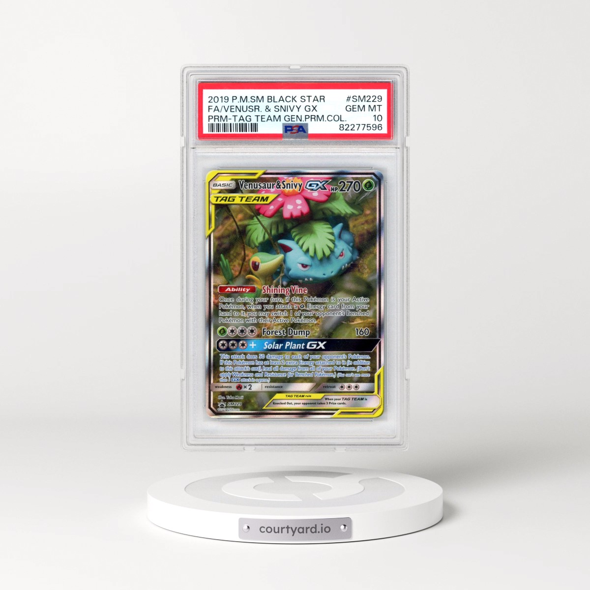 2019 Pokémon SM Black Star Promo #SM229 Venusaur & Snivy GX - Holo Full Art Tag Team Generations Premium Collection (PSA 10 GEM MINT)