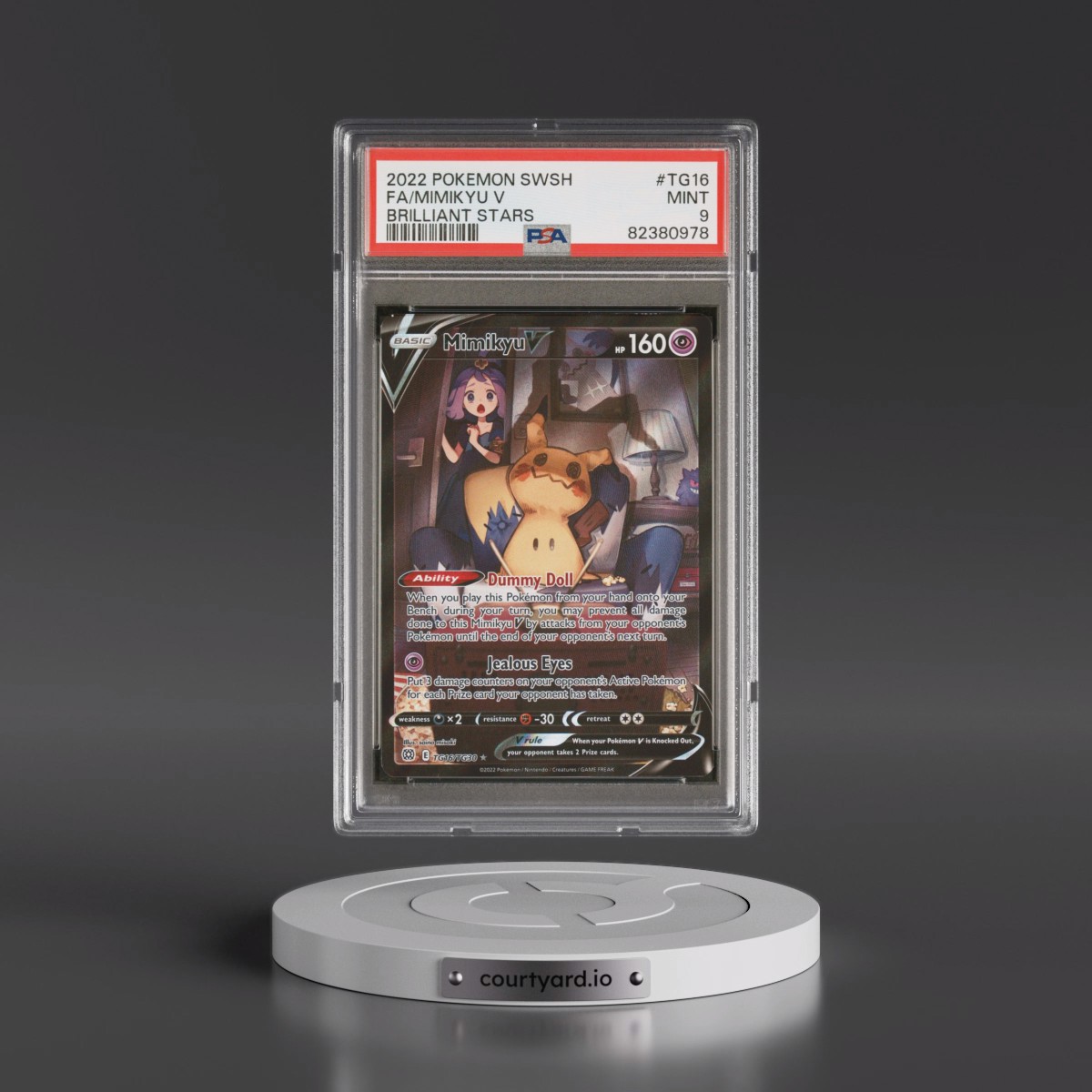 2022 Pokémon Sword & Shield Brilliant Stars #TG16 Mimikyu V - Holo Full Art (PSA 9 MINT)