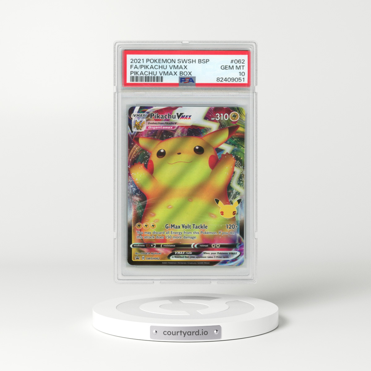 2021 Pokémon Swsh Black Star Promo #062 Pikachu Vmax - Full Art Pikachu Vmax Box (PSA 10 GEM MINT)