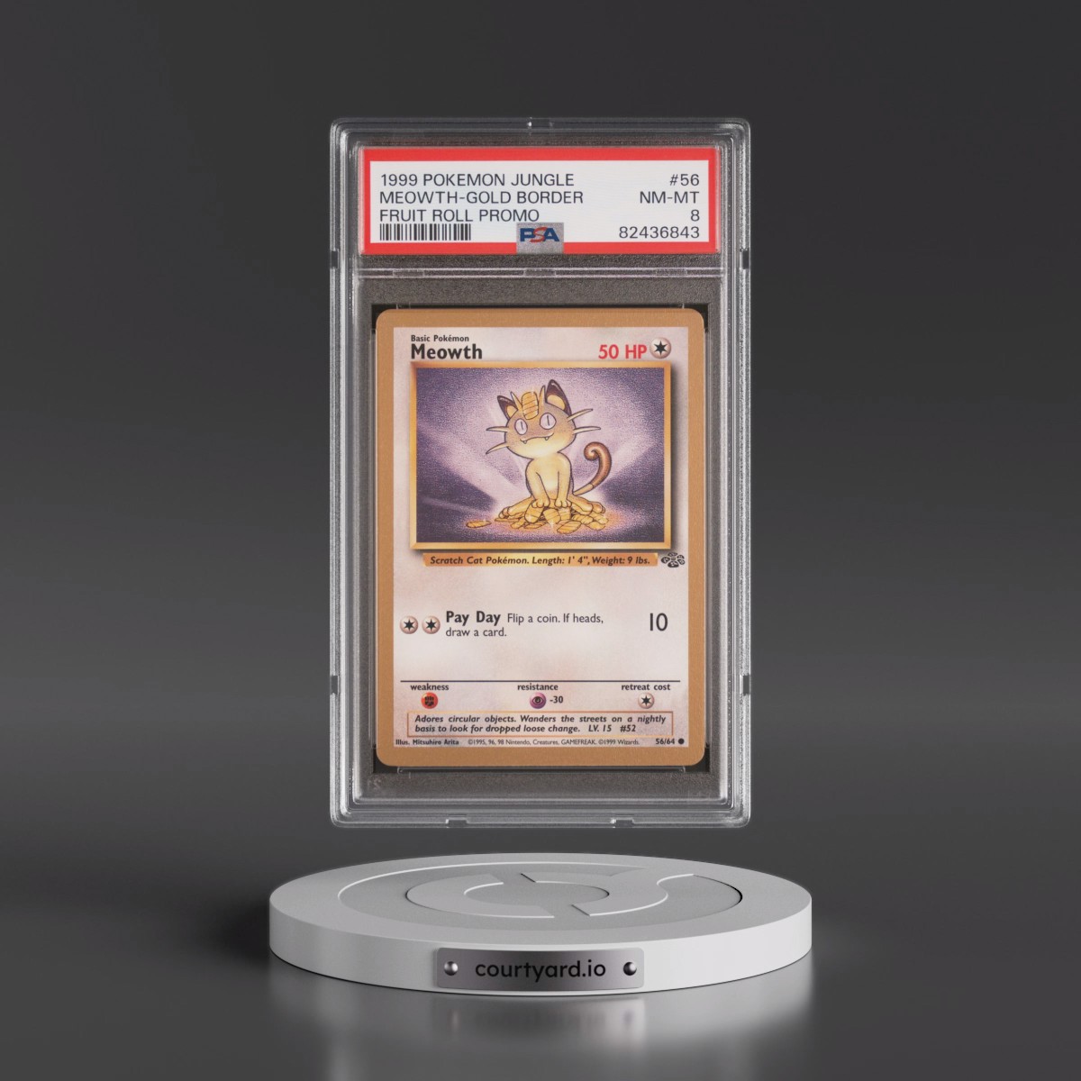 1999 Pokémon Jungle Promo #56 Meowth-Gold Border - Fruit Roll Promo (PSA 8 NM-MT)