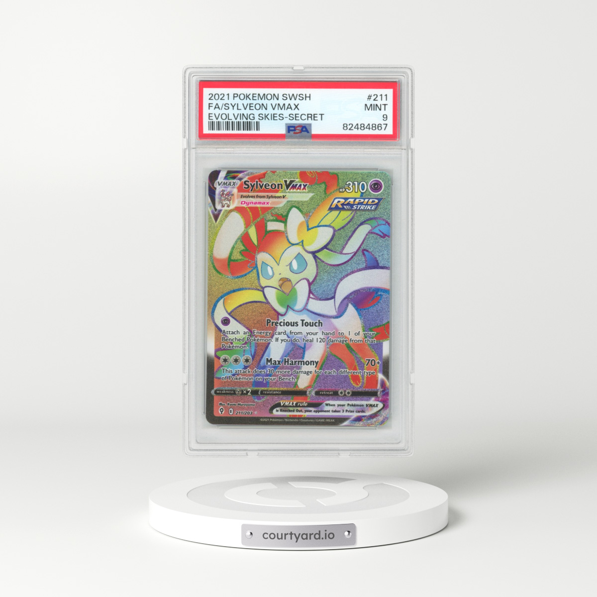 2021 Pokémon Sword & Shield Evolving Skies #211 Sylveon Vmax - Full Art Secret (PSA 9 MINT)