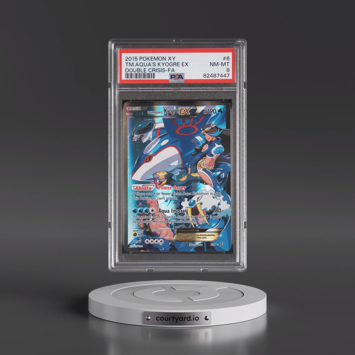 2015 Pokémon XY Double Crisis #6 Team Aqua's Kyogre EX - Holo Full Art (PSA 8 NM-MT)