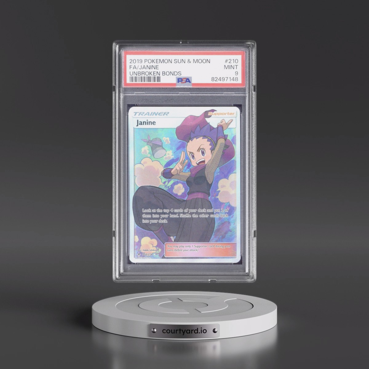 2019 Pokémon Sun & Moon Unbroken Bonds #210 Janine - Full Art (PSA 9 MINT)