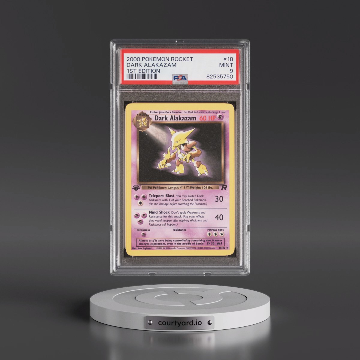 2000 Pokémon Rocket #18 Dark Alakazam - 1st Edition (PSA 9 MINT)