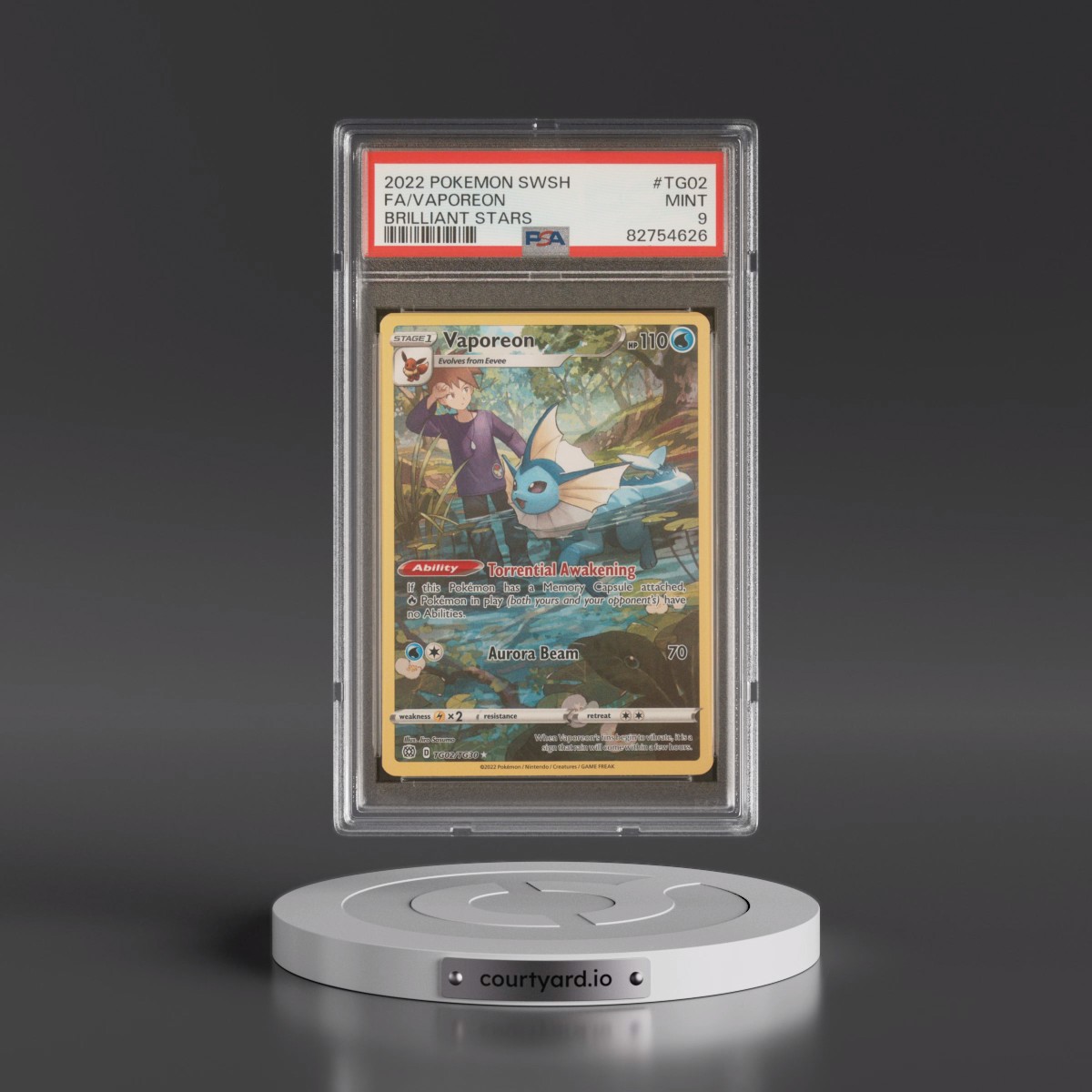 2022 Pokémon Sword & Shield Brilliant Stars #TG02 Vaporeon - Full Art (PSA 9 MINT)