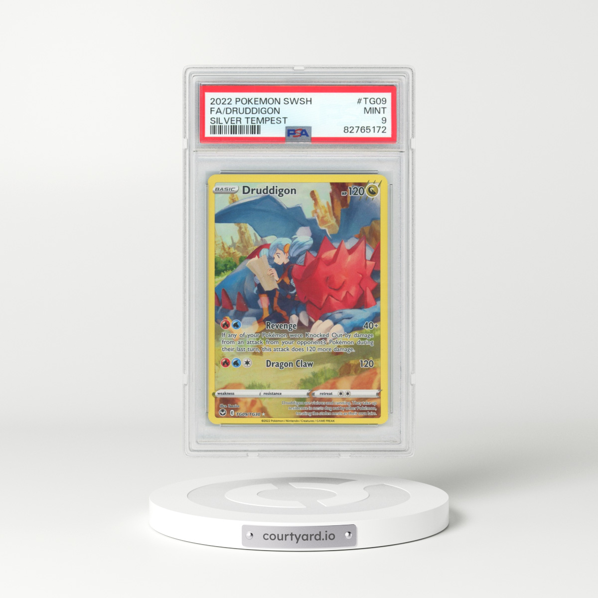 2022 Pokémon Sword & Shield Silver Tempest #TG09 Druddigon - Full Art (PSA 9 MINT)