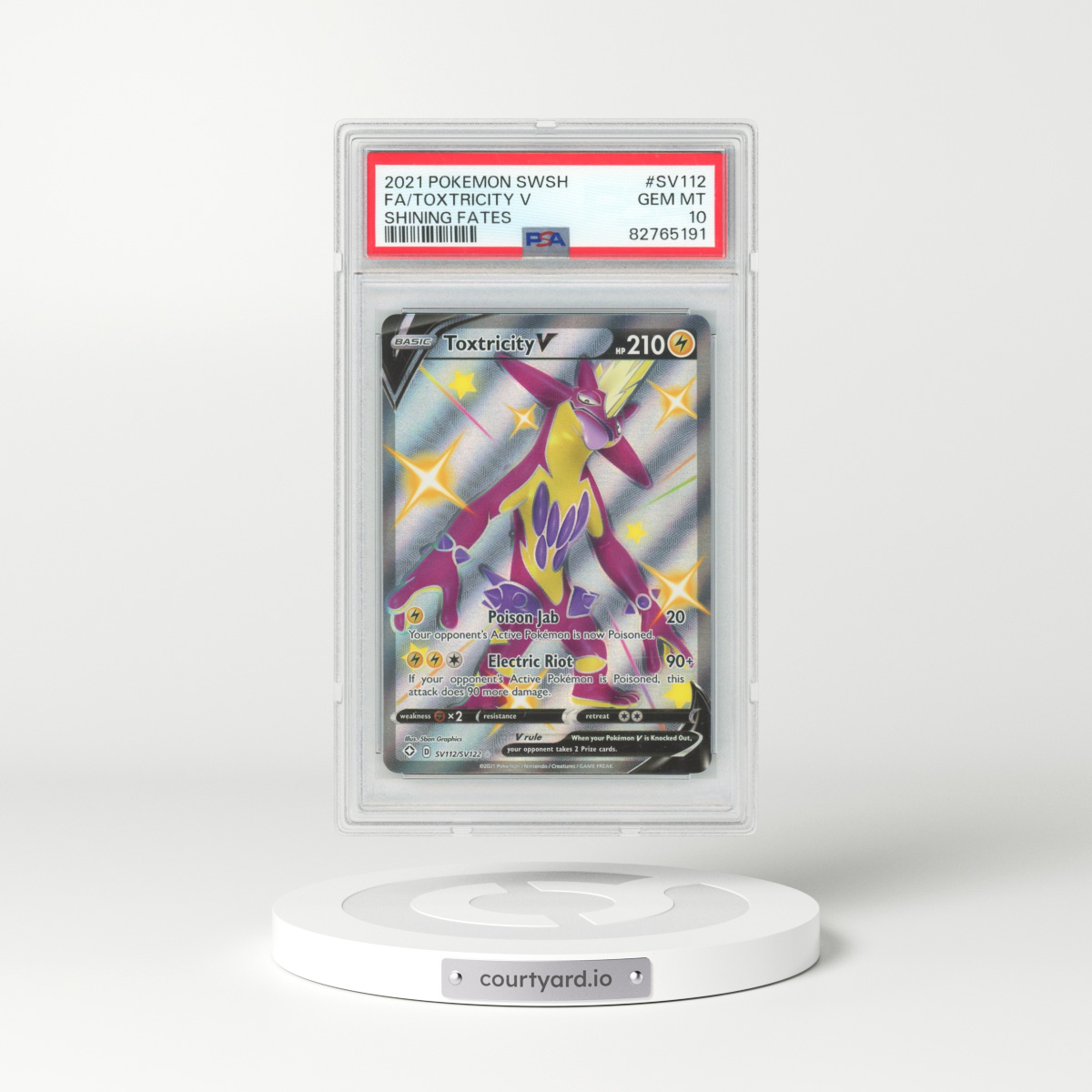 2021 Pokémon Sword & Shield Shining Fates #SV112 Toxtricity V - Holo Full Art (PSA 10 GEM MINT)