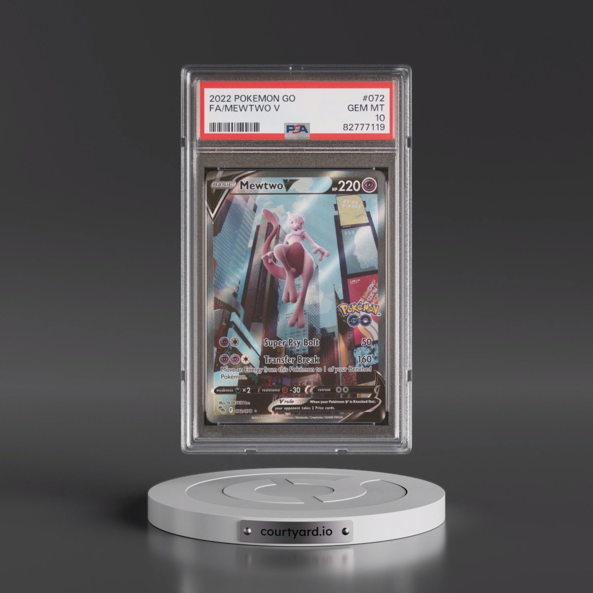 2022 Pokémon Go #072 Mewtwo V - Holo Full Art (PSA 10 GEM MINT)