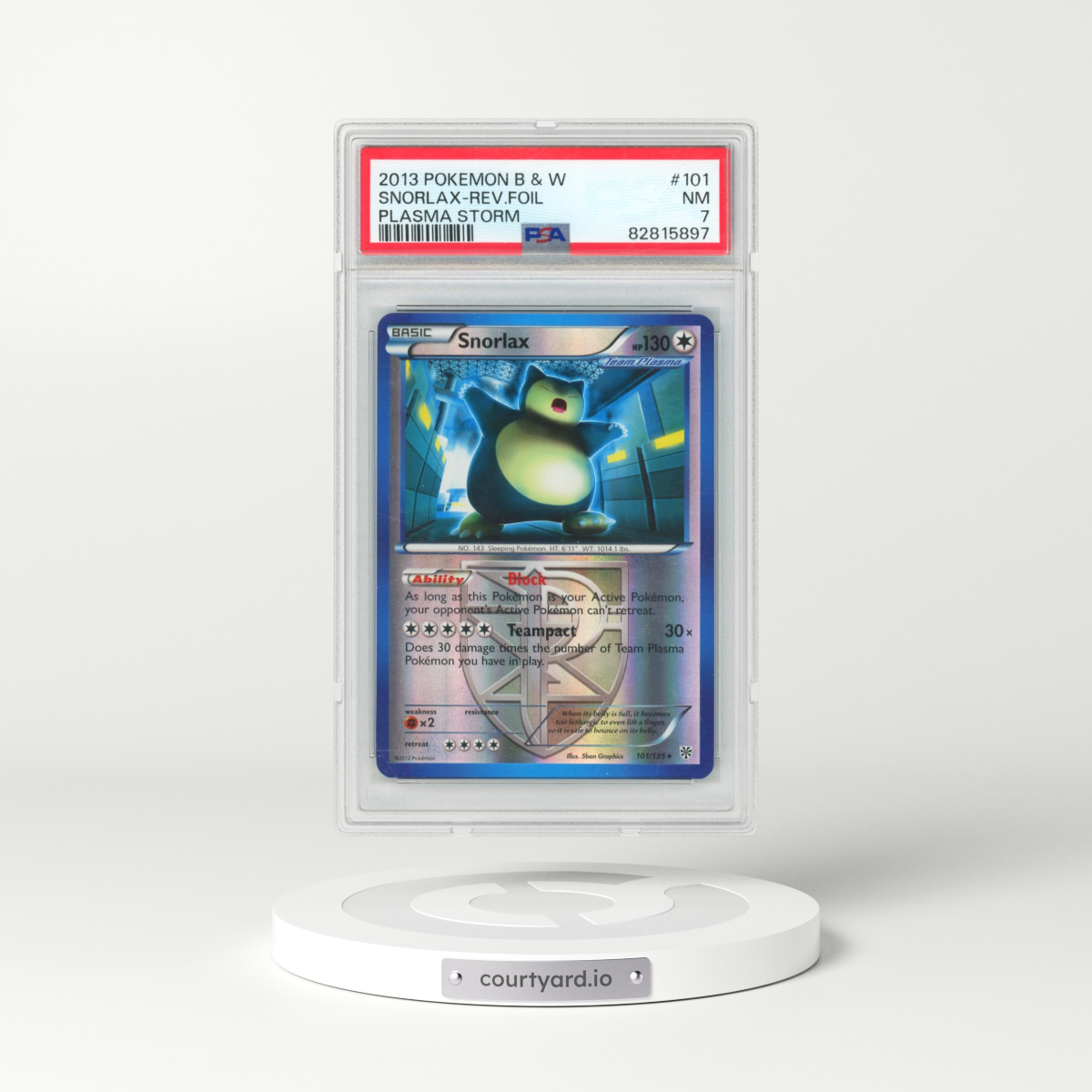 2013 Pokémon Black & White Plasma Storm #101 Snorlax - Reverse Foil (PSA 7 NM)